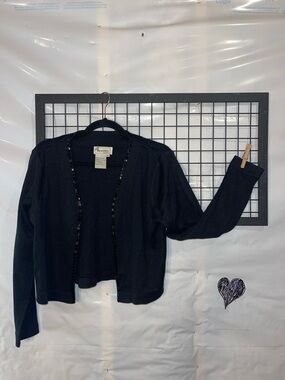SPANNER Short Wool Blend Cardigan with Beaded Trim